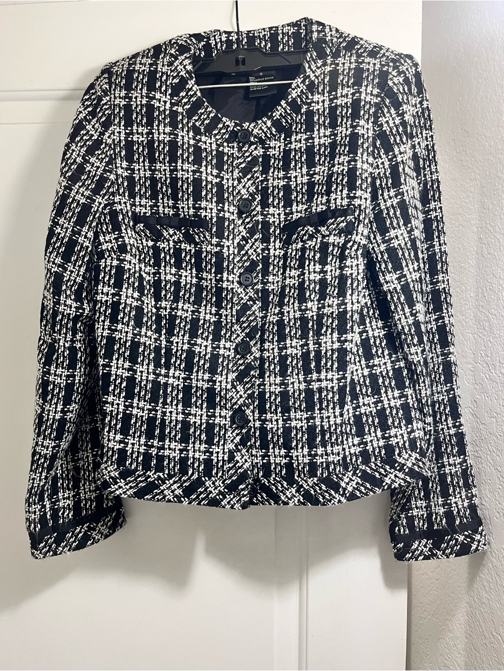 Black & White Tweed Button-Front Women's Jacket